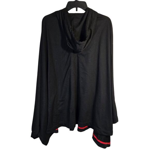 COOFANDY Black Asymmetrical Poncho Hoodie Red Trim Sz M 0349 - Picture 3 of 10
